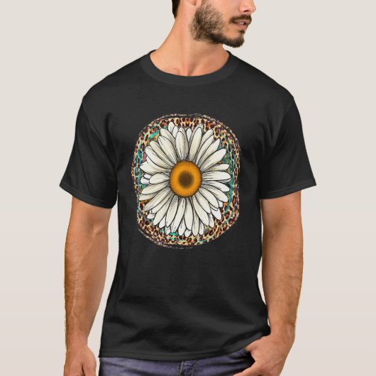 Daisy Leopard Flower Western Southern Hippy Boho G T-shirt (Voorkant)