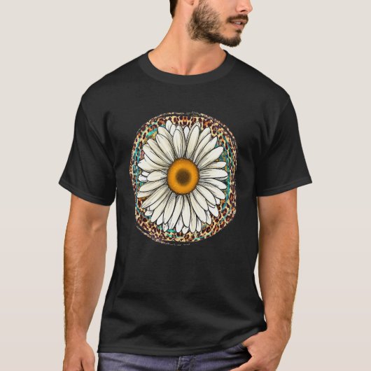 Daisy Leopard Flower Western Southern Hippy Boho G T-shirt (Voorkant)