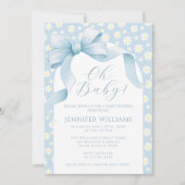 Daisy Lichtblauwe Bloemen Boog Ribbon Baby Boy Dou Kaart (Voorkant)