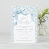 Daisy Lichtblauwe Bloemen Boog Ribbon Baby Boy Dou Kaart (Staand voorkant)