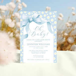 Daisy Lichtblauwe Bloemen Boog Ribbon Baby Boy Dou Kaart