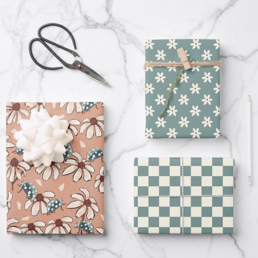 Daisy lieveheersbeestje en dambord inpakpapier vel (Voorkant)