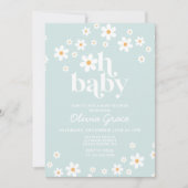 Daisy Light Blue Retro Baby shower Invitation Kaart (Voorkant)