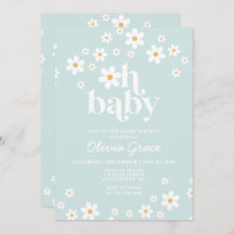 Daisy Light Blue Retro Baby shower Invitation