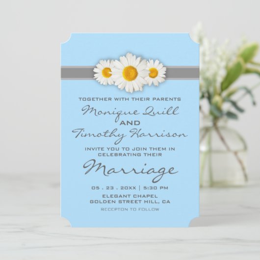 Daisy Lint Blauw Bruiloft Uitnodiging Kaart (Staand voorkant)