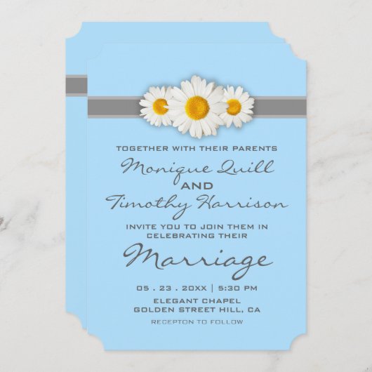 Daisy Lint Blauw Bruiloft Uitnodiging Kaart (Voorkant / Achterkant)