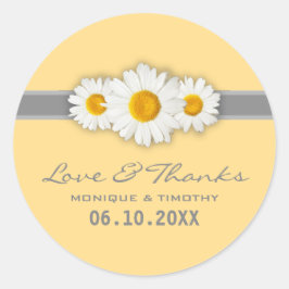Daisy Lint - Geel Grijs & Wit Dank u Ronde Sticker