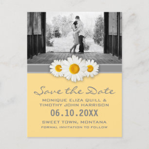 Daisy Lint - Geel Grijs & Wit Save the Date Aankondigingskaart