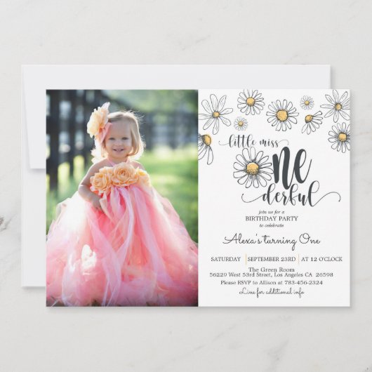 Daisy Little Miss ONEderful Invitation w/Photo - W Kaart (Voorkant)