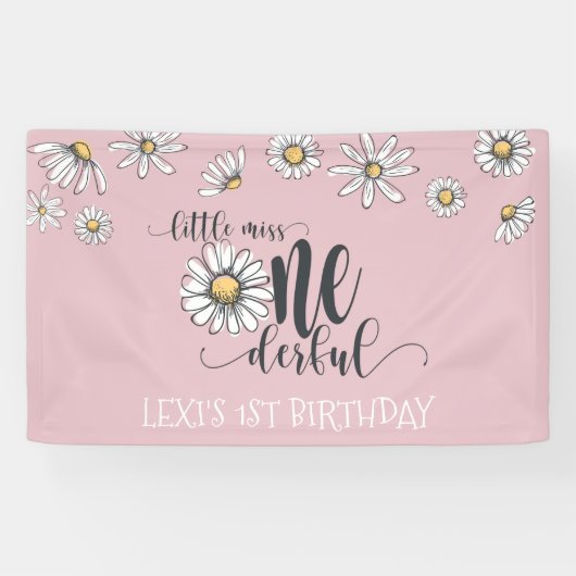 Daisy Little Miss ONEderful Party Banner - Roze (Horizontaal)