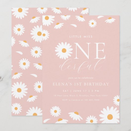 Daisy Little Miss Onederful Verjaardagsuitnodiging Kaart (Voorkant / Achterkant)