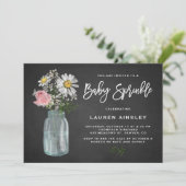 Daisy Mason Jar Chalkboard Rustic Baby Sprinkle Kaart (Staand voorkant)