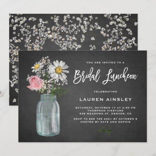 Daisy Mason Jar Chalkboard Rustic Bridal Luncheon Kaart (Voorkant / Achterkant)