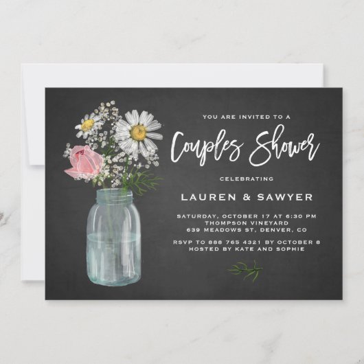 Daisy Mason Jar Chalkboard Rustic Couples Shower Kaart (Voorkant)