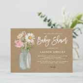 Daisy Mason Jar Kraft Paper Herfst Baby shower Kaart (Staand voorkant)