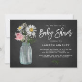 Daisy Mason Jar Rustic Chalkboard Baby shower Kaart (Voorkant)