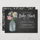 Daisy Mason Jar Rustic Chalkboard Baby shower Kaart (Voorkant / Achterkant)