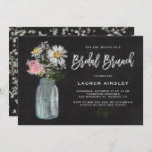 Daisy Mason Jar Rustic Chalkboard Bridal Brunch Kaart (Voorkant / Achterkant)