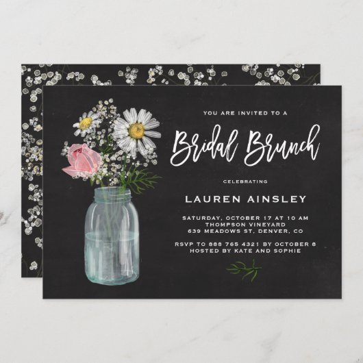 Daisy Mason Jar Rustic Chalkboard Bridal Brunch Kaart (Voorkant / Achterkant)