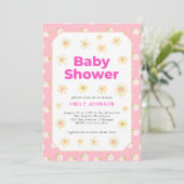 Daisy Meisje Pastel Baby shower Invitation Kaart (Staand voorkant)