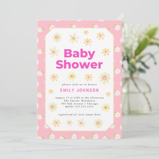 Daisy Meisje Pastel Baby shower Invitation Kaart (Staand voorkant)
