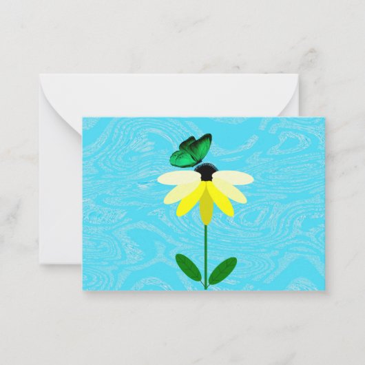 Daisy met groene vlinderbriefkaarten notitiekaartje (Voorkant)