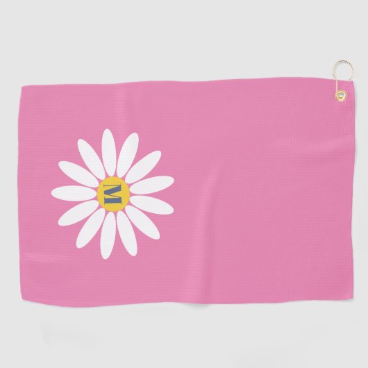 Daisy met Initiaal Roze Golfhanddoek (Horizontaal)