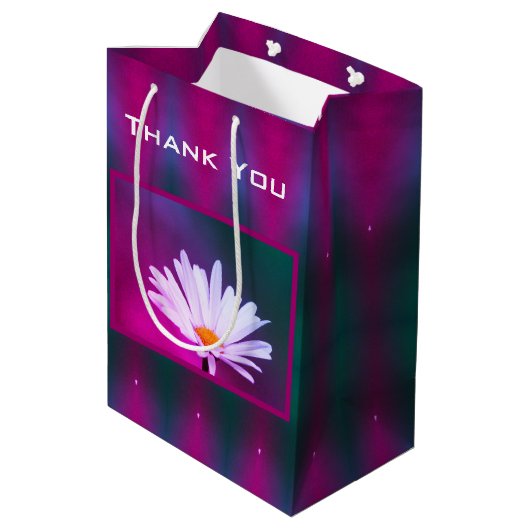 Daisy met Turquoise Dank je Medium Cadeauzakje (Achterkant Gekanteld)