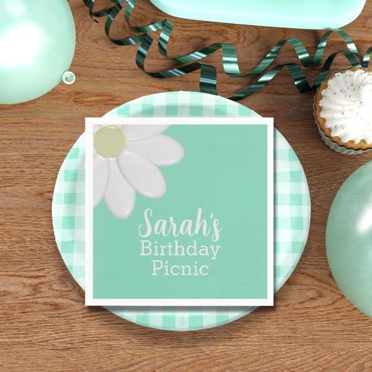 Daisy Mint Green Verjaardag Picknick Papier Servet