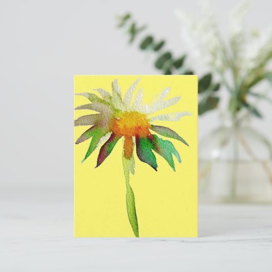 Daisy modern art flower op geel briefkaart (Staand voorkant)