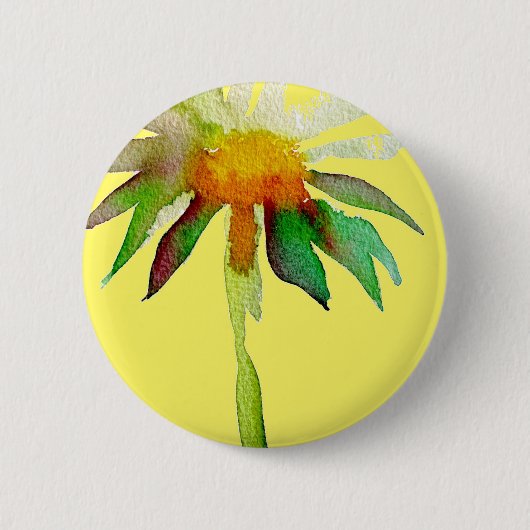 Daisy modern art flower op geel ronde button 5,7 cm (Voorkant)