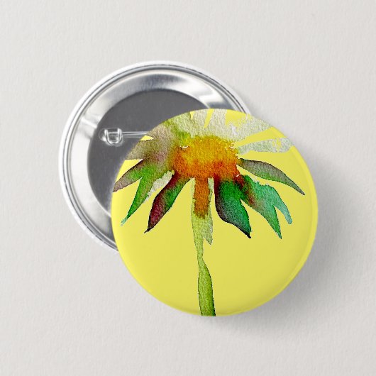 Daisy modern art flower op geel ronde button 5,7 cm (Voorkant /achterkant)