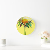 Daisy modern art flower op geel ronde klok (Huis)