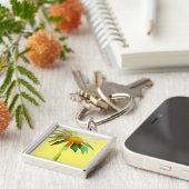 Daisy modern art flower op geel sleutelhanger (Zijkant)