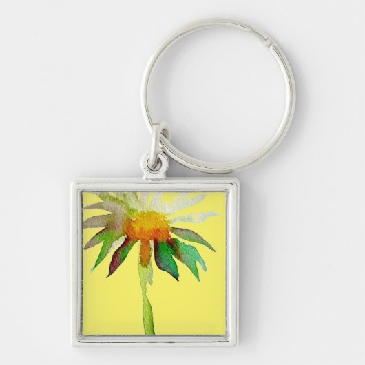 Daisy modern art flower op geel sleutelhanger (Voorkant)