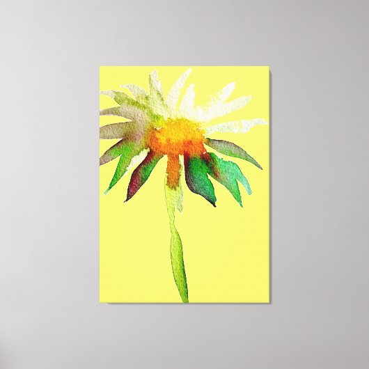 Daisy moderne waterverf bloemkunst op geel canvas afdruk (Voorkant)