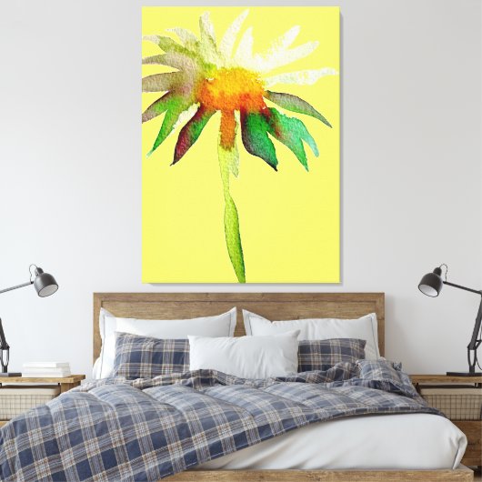Daisy moderne waterverf bloemkunst op geel canvas afdruk (Insitu (Slaapkamer))