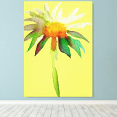 Daisy moderne waterverf bloemkunst op geel canvas afdruk (Insitu (Houten vloer))