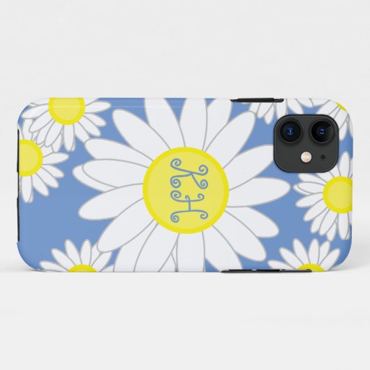 Daisy Monogram blauw wit en geel Case-Mate iPhone Case (Achterkant (horizontaal))