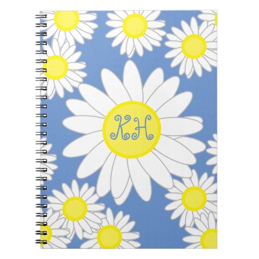 Daisy Monogram blauw wit en geel Notitieboek (Voorkant)