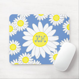 Daisy Monogram Blauw Wit en Geel Notitieboek Muismat