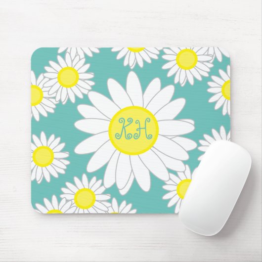 Daisy Monogram Blauwgroen Groen Wit en Geel Muismat (Met muis)