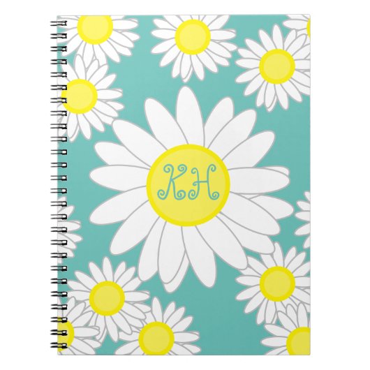 Daisy Monogram Blauwgroen Groen Wit en Geel Notitieboek (Voorkant)