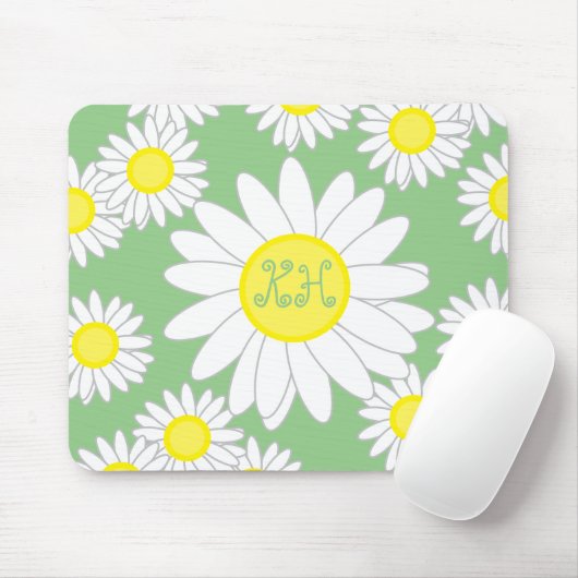 Daisy Monogram groen wit en geel Muismat (Met muis)