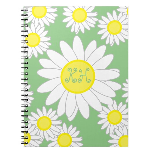 Daisy Monogram groen wit en geel Notitieboek (Voorkant)