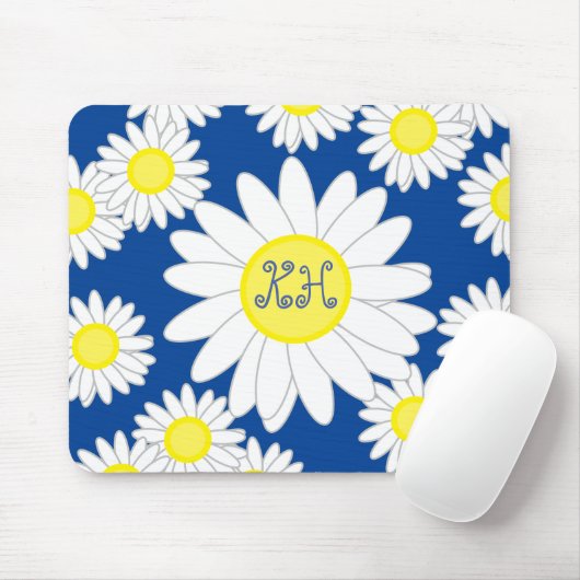 Daisy Monogram Marine Blauw Wit en Geel Muismat (Met muis)