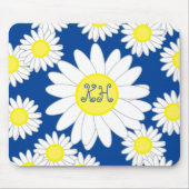 Daisy Monogram Marine Blauw Wit en Geel Muismat (Voorkant)