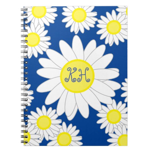 Daisy Monogram Marine Blauw Wit en Geel Notitieboek (Voorkant)
