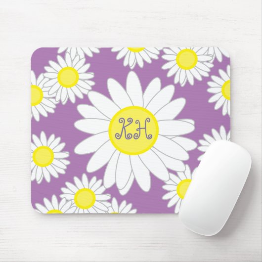 Daisy Monogram Paarse Wit en Geel Muismat (Met muis)