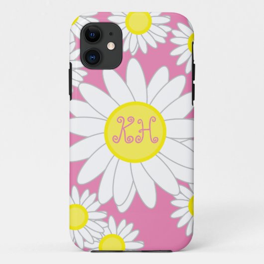 Daisy Monogram Roze Wit en geel Case-Mate iPhone Case (Achterkant)